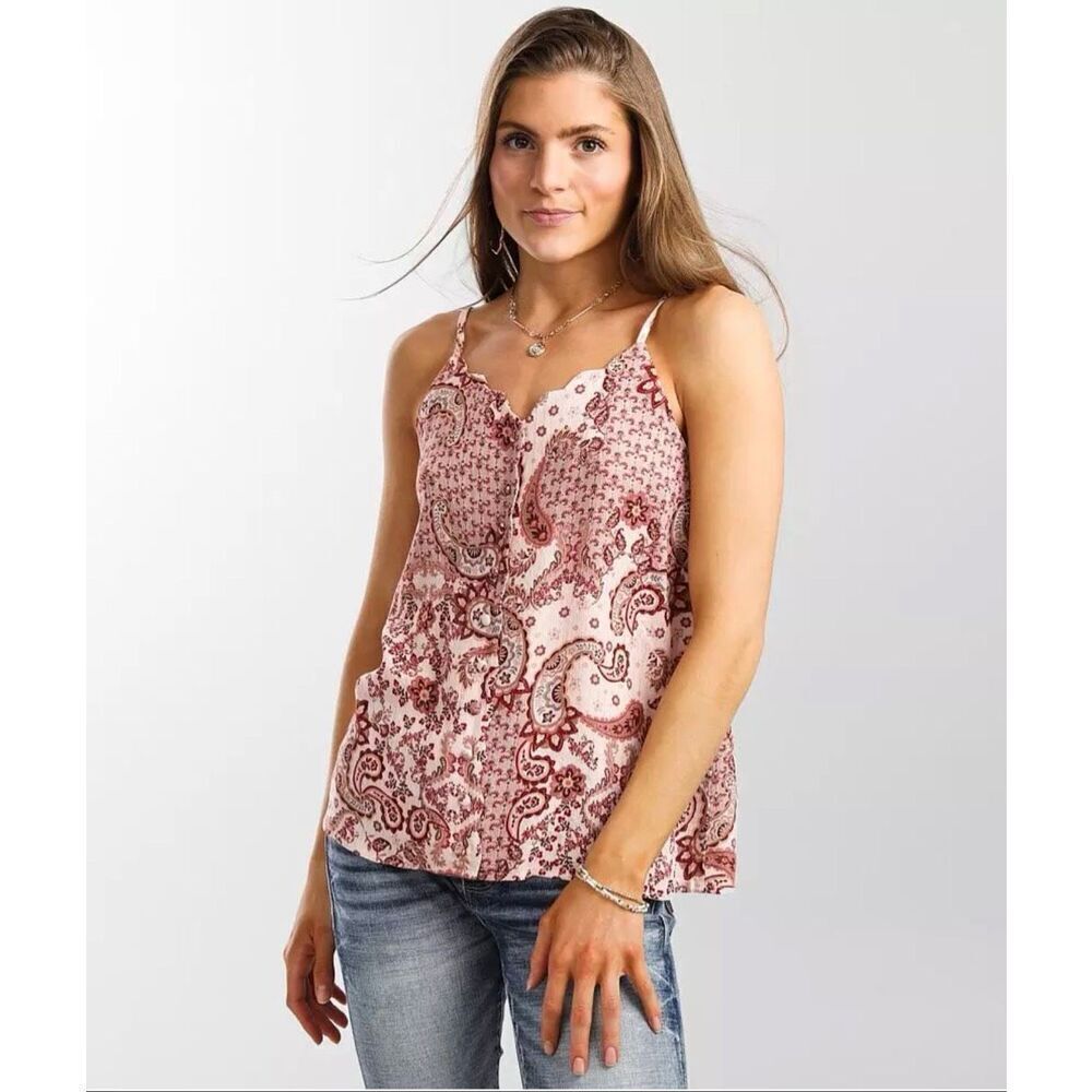 Daytrip by Buckle Women Size XL Metallic Pink Multi Scalloped Hem Sleeveless Top
